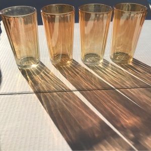 Set Of 4 Carnival Glass Ribbed Tumblers 5”